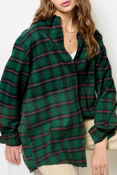 Two-Tone Wash Plaid Button Down Shirt - Green