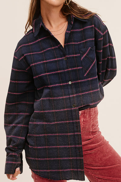 Two-Tone Wash Plaid Button Down Shirt - Navy