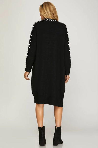 Black Contrast Stitch Long Cardigan