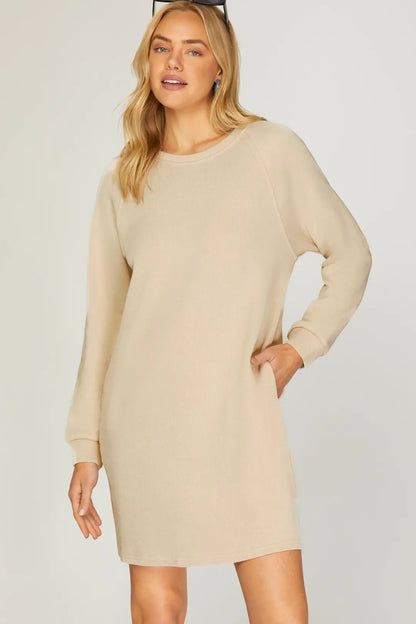 Cozy Ecru Sweatshirt Mini Dress