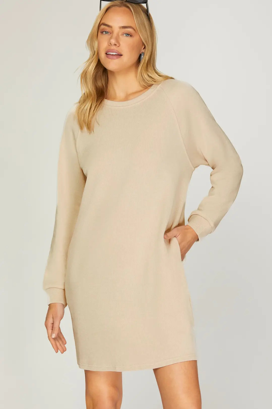 Cozy Ecru Sweatshirt Mini Dress