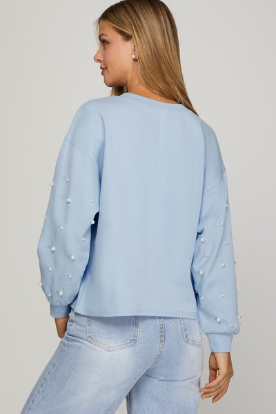 Pearl Sleeve Knit Top Lt. Blue