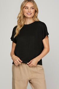Danna Drop Sleeve Knit Top Black