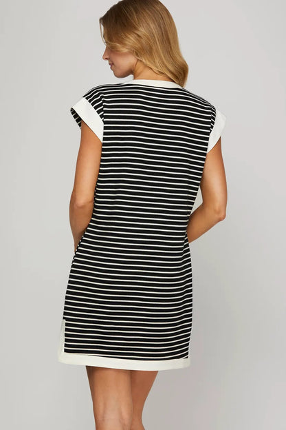The Harper Navy Striped Dress with Pockets