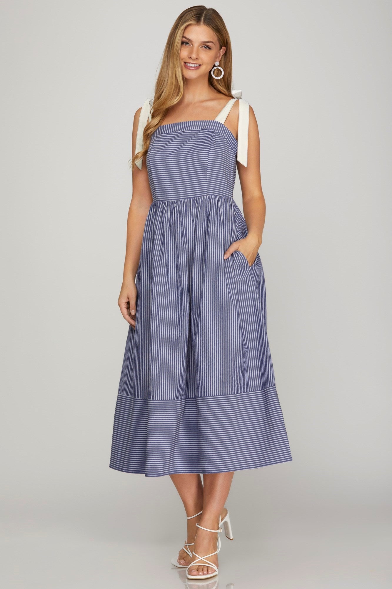 Dakota Striped Midi Dress Navy