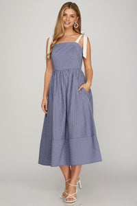 Dakota Striped Midi Dress Navy
