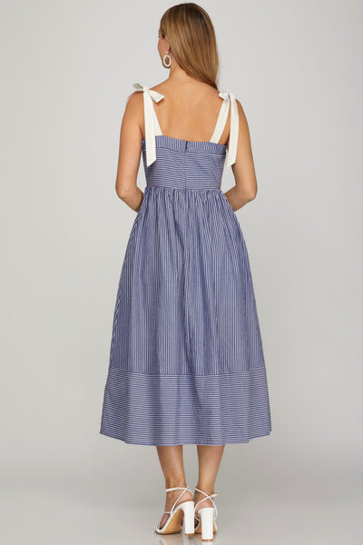 Dakota Striped Midi Dress Navy