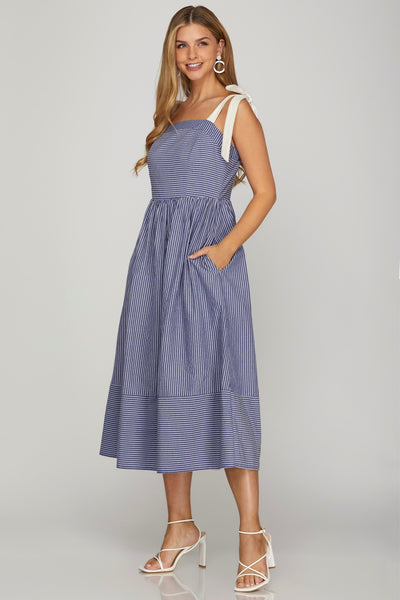 Dakota Striped Midi Dress Navy