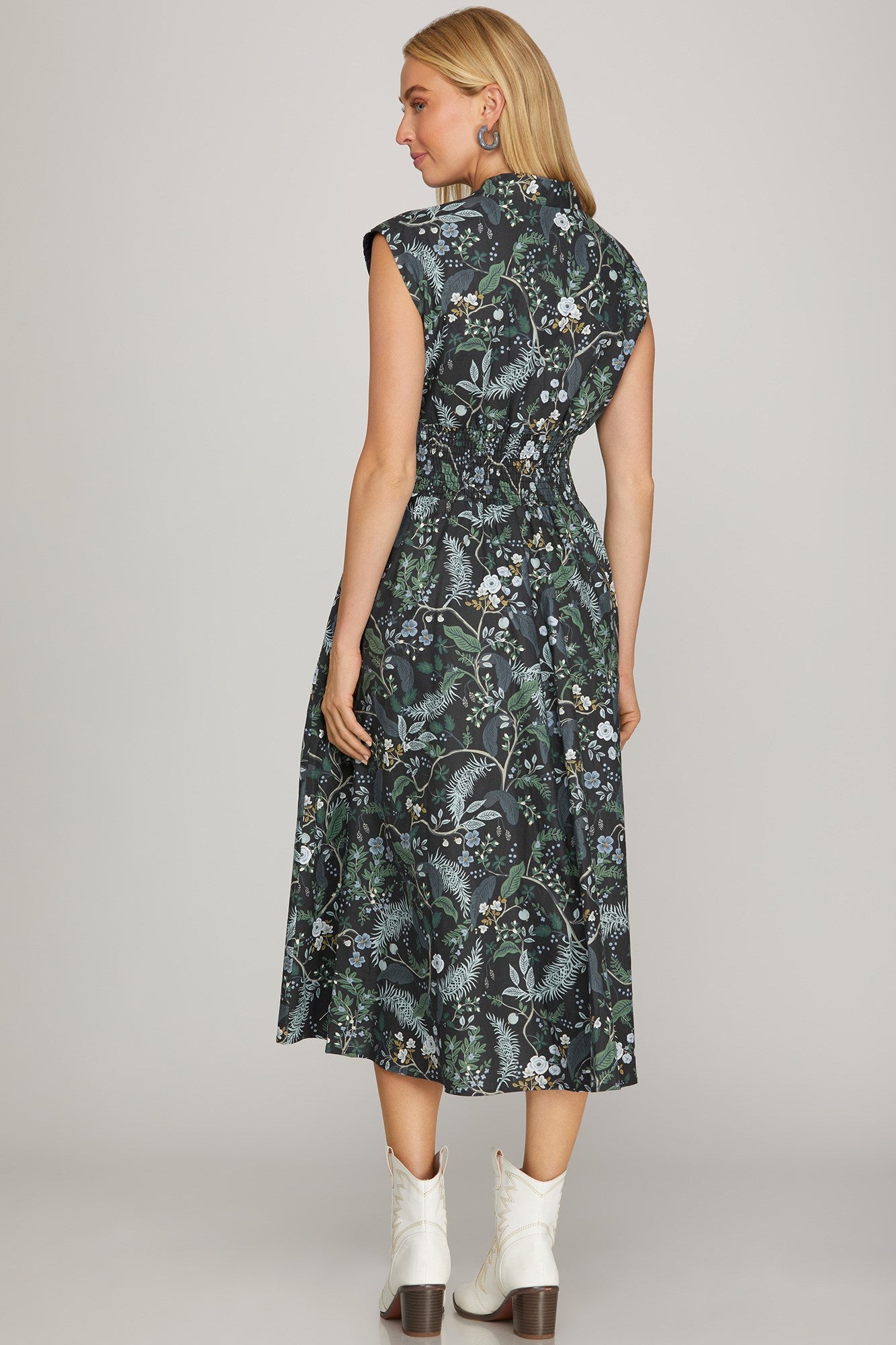 Dark Botanical Floral Midi Dress