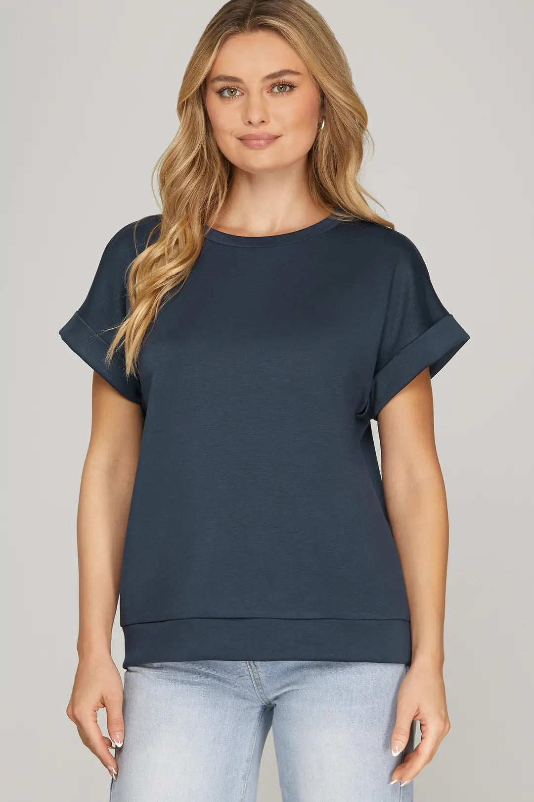 Sophie Drop Shoulder Knit Top – Navy