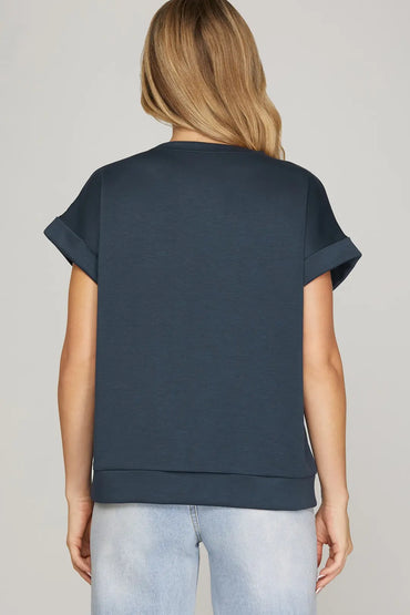 Sophie Drop Shoulder Knit Top – Navy