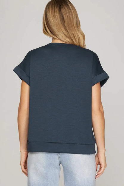 Sophie Drop Shoulder Knit Top – Navy