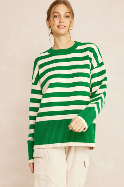 Oversized Stripe Sweater Green