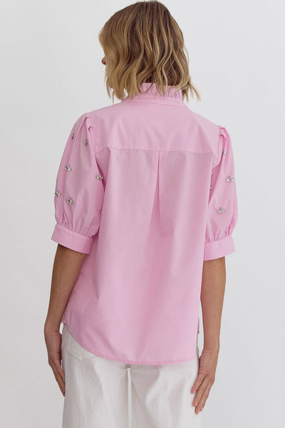 Charlotte Embellished Button Shirt Pink