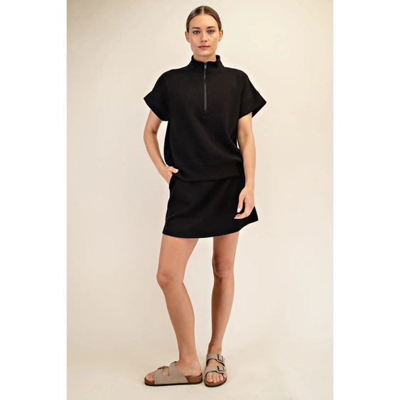 Luxe Lounge 1/4 Zip Short Sleeve Top Black