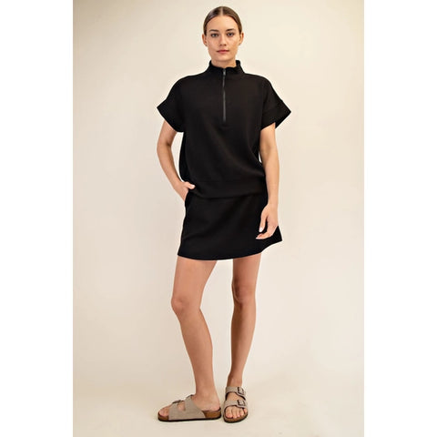Luxe Lounge 1/4 Zip Short Sleeve Top Black