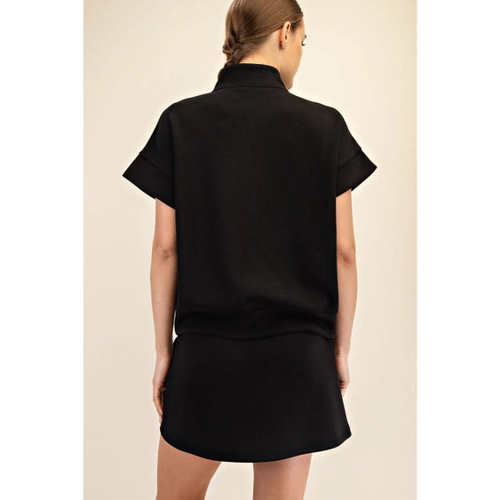 Luxe Lounge 1/4 Zip Short Sleeve Top Black