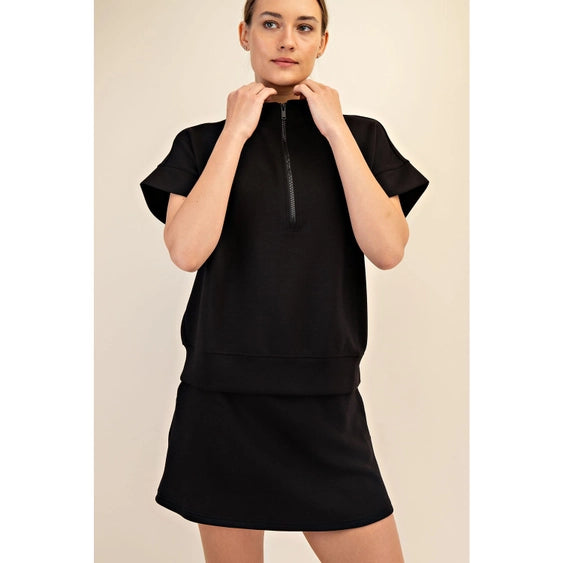 Luxe Lounge 1/4 Zip Short Sleeve Top Black