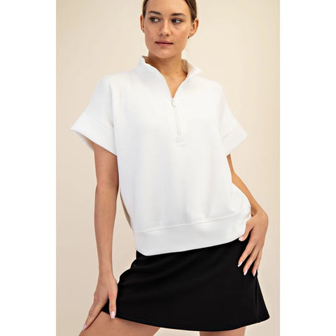 Luxe Lounge 1/4 Zip Short Sleeve Top Cream