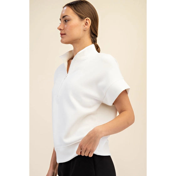 Luxe Lounge 1/4 Zip Short Sleeve Top Cream