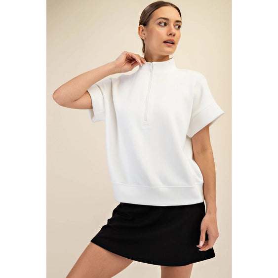Luxe Lounge 1/4 Zip Short Sleeve Top Cream