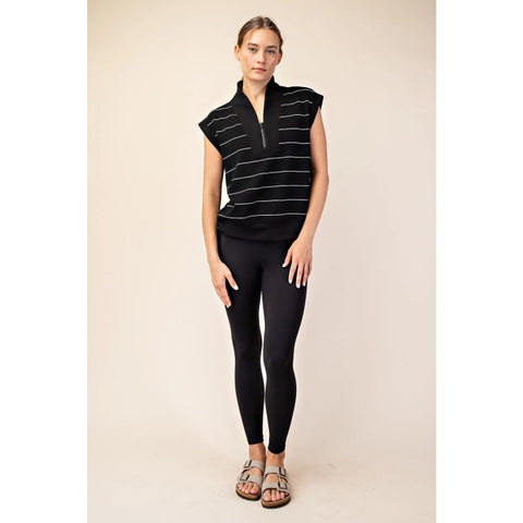 Luxe Lounge Stripe V-Neck Top Black/Cream