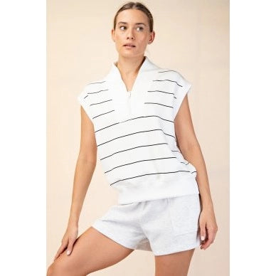 Luxe Lounge Stripe V-Neck Top Cream/Black