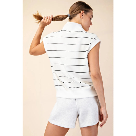 Luxe Lounge Stripe V-Neck Top Cream/Black