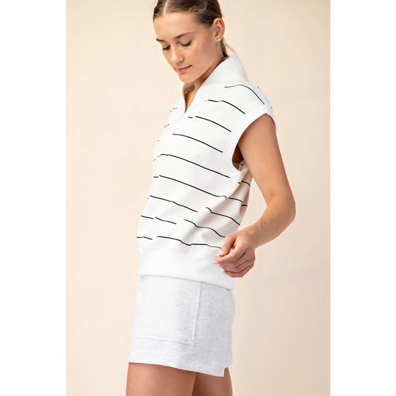 Luxe Lounge Stripe V-Neck Top Cream/Black