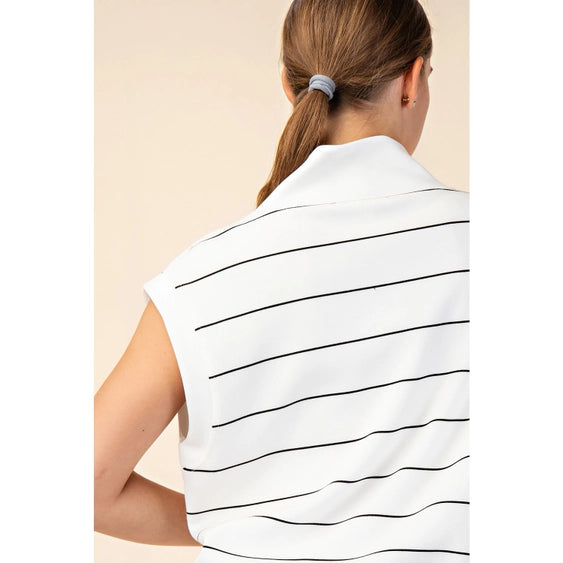 Luxe Lounge Stripe V-Neck Top Cream/Black