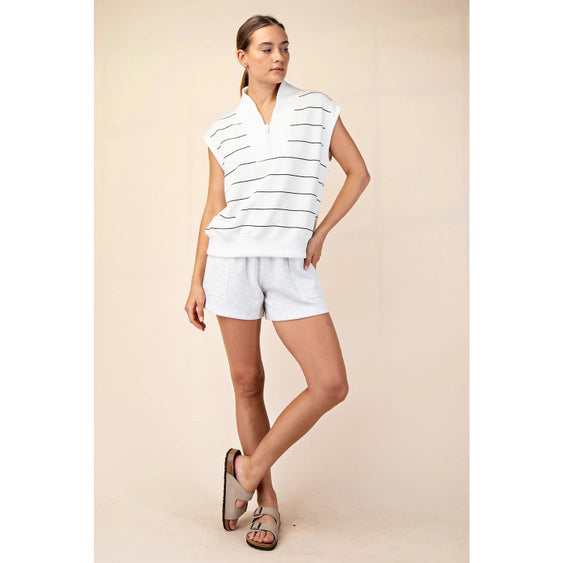 Luxe Lounge Stripe V-Neck Top Cream/Black