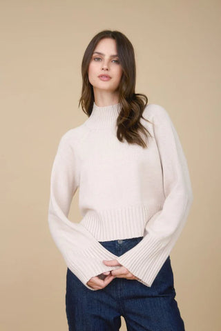 Malia Mock Neck Cropped Sweater Cream