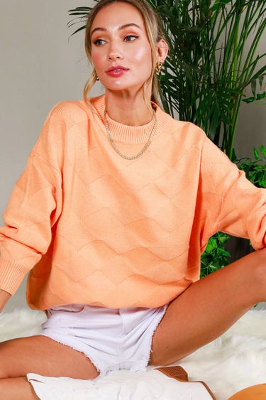 Long Sleeve Textured Sweater Peach