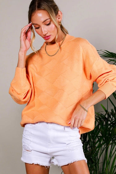Long Sleeve Textured Sweater Peach