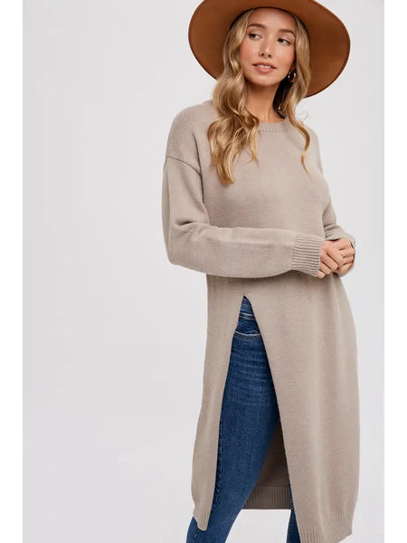 High Slit Longline Sweater Mushroom