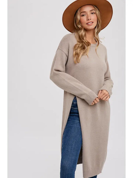 High Slit Longline Sweater Mushroom