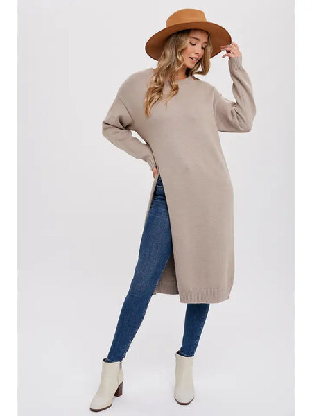 High Slit Longline Sweater Mushroom