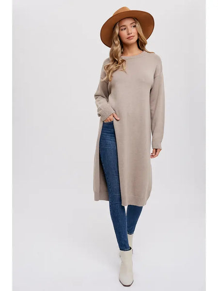 High Slit Longline Sweater Mushroom