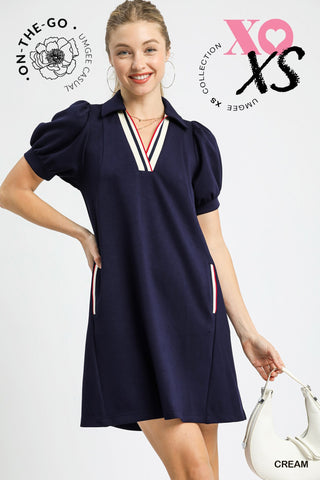 Maren Puff Sleeve Midi Dress Navy