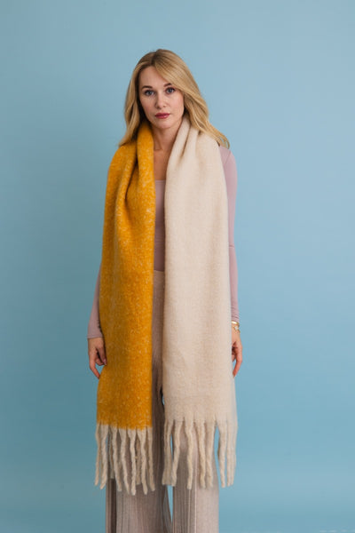 Cozy Two Tone Tassel Scarf Mustard