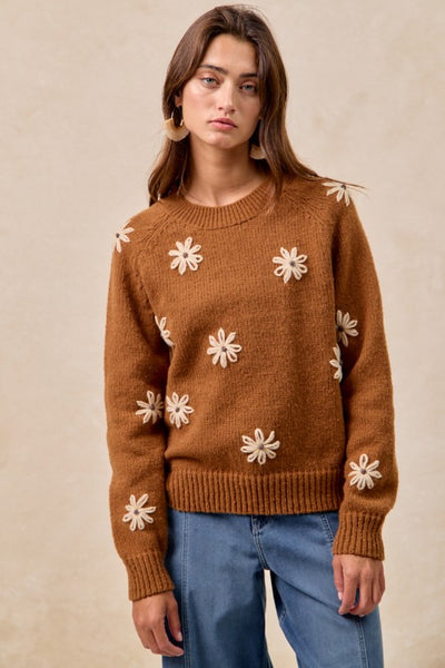 Floral Embroidered Sweater Mocha