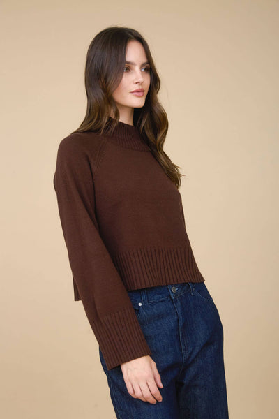 Malia Mock Neck Cropped Sweater Brown