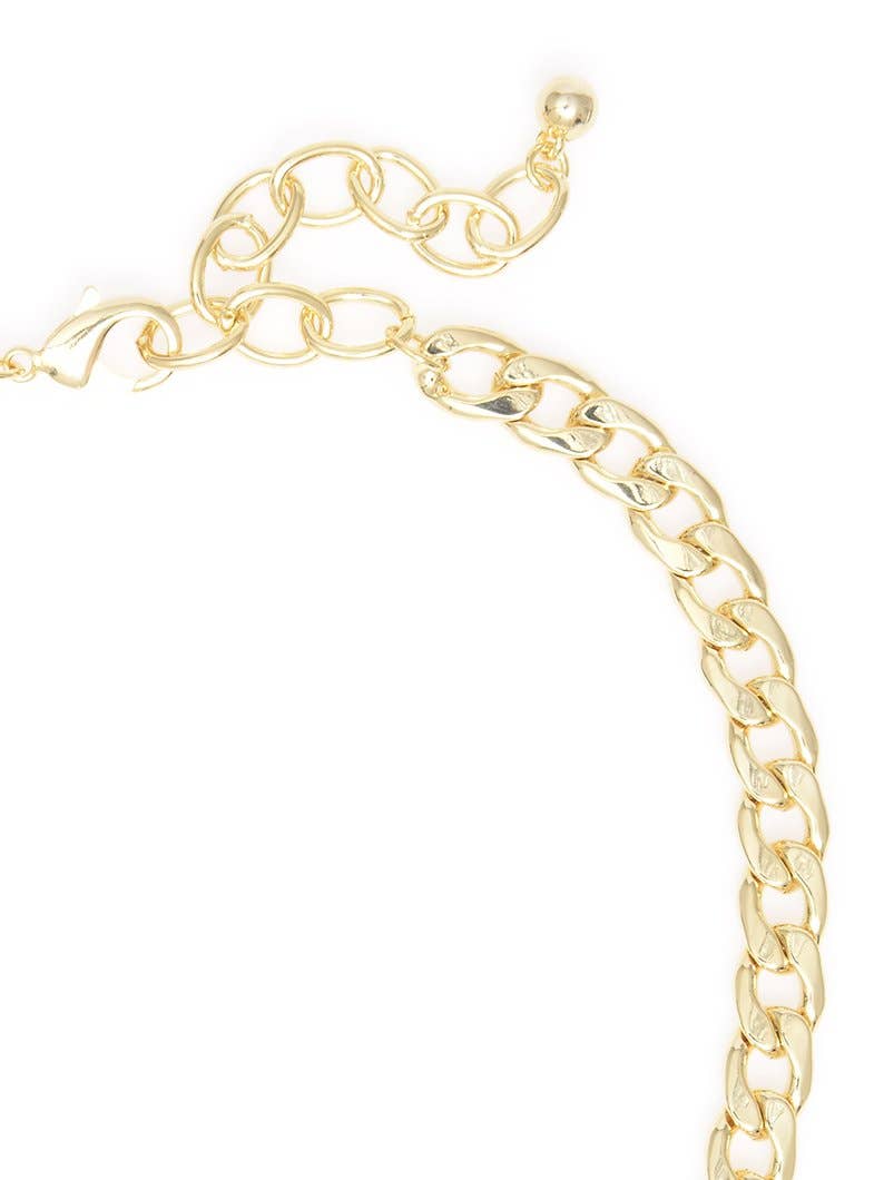 Curb Chain and Pearl Collar Necklace Gold