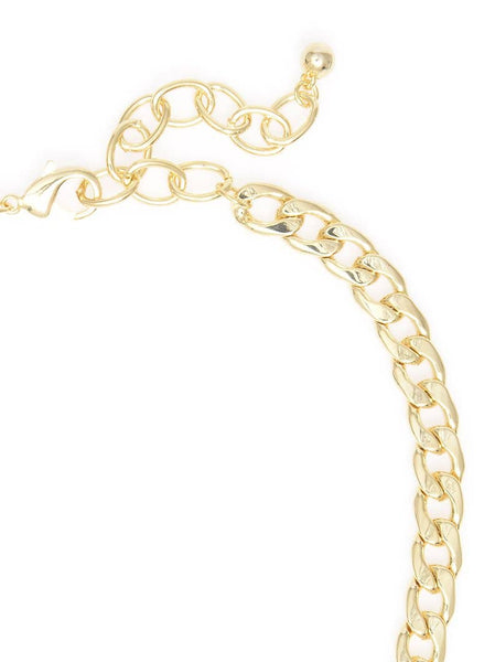 Curb Chain and Pearl Collar Necklace Gold