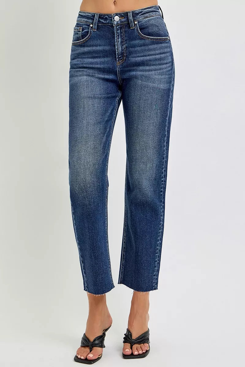 RISEN High Rise Slim Barrel Leg Jeans for Women