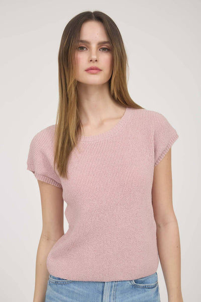 Back Tie Short Sleeve Sweater Pink