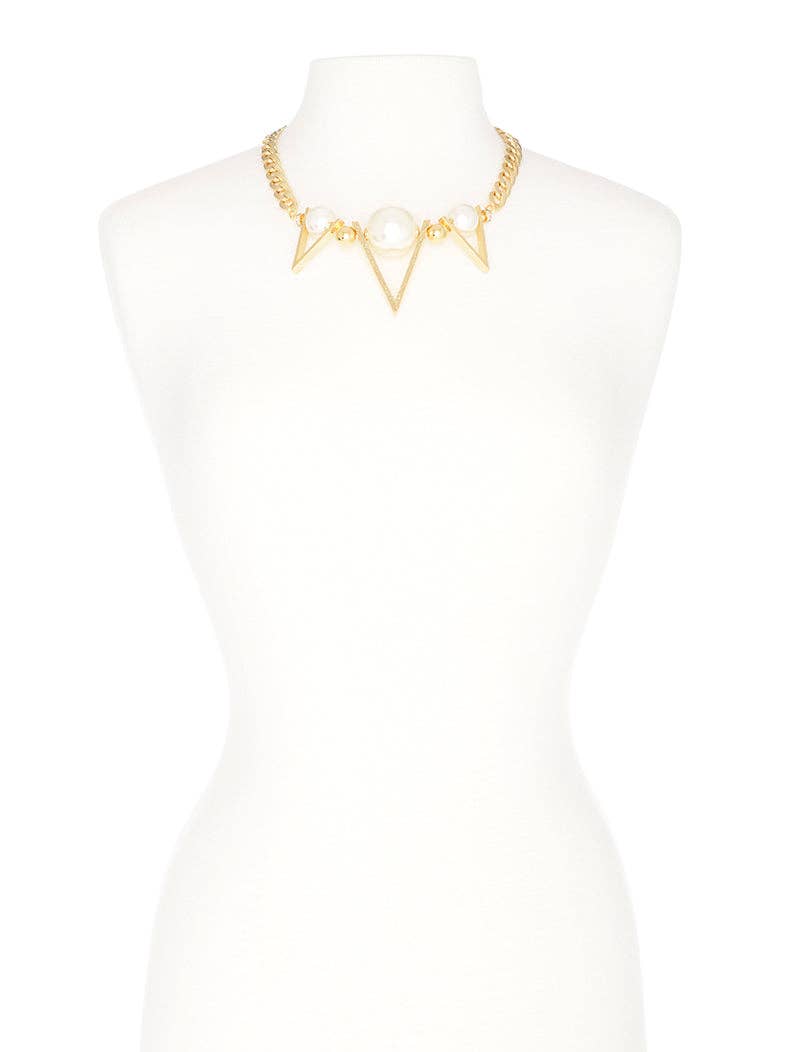 Curb Chain and Pearl Collar Necklace Gold