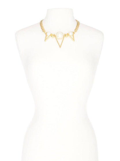 Curb Chain and Pearl Collar Necklace Gold
