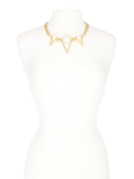 Curb Chain and Pearl Collar Necklace Gold
