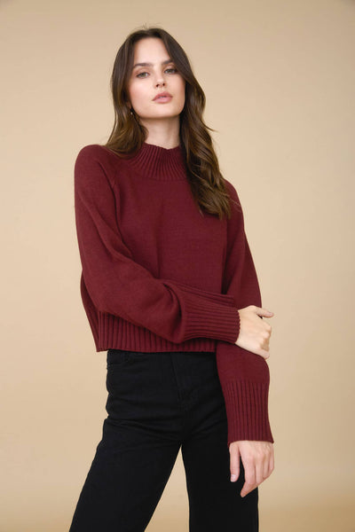 Malia Mock Neck Cropped Sweater Red Wood